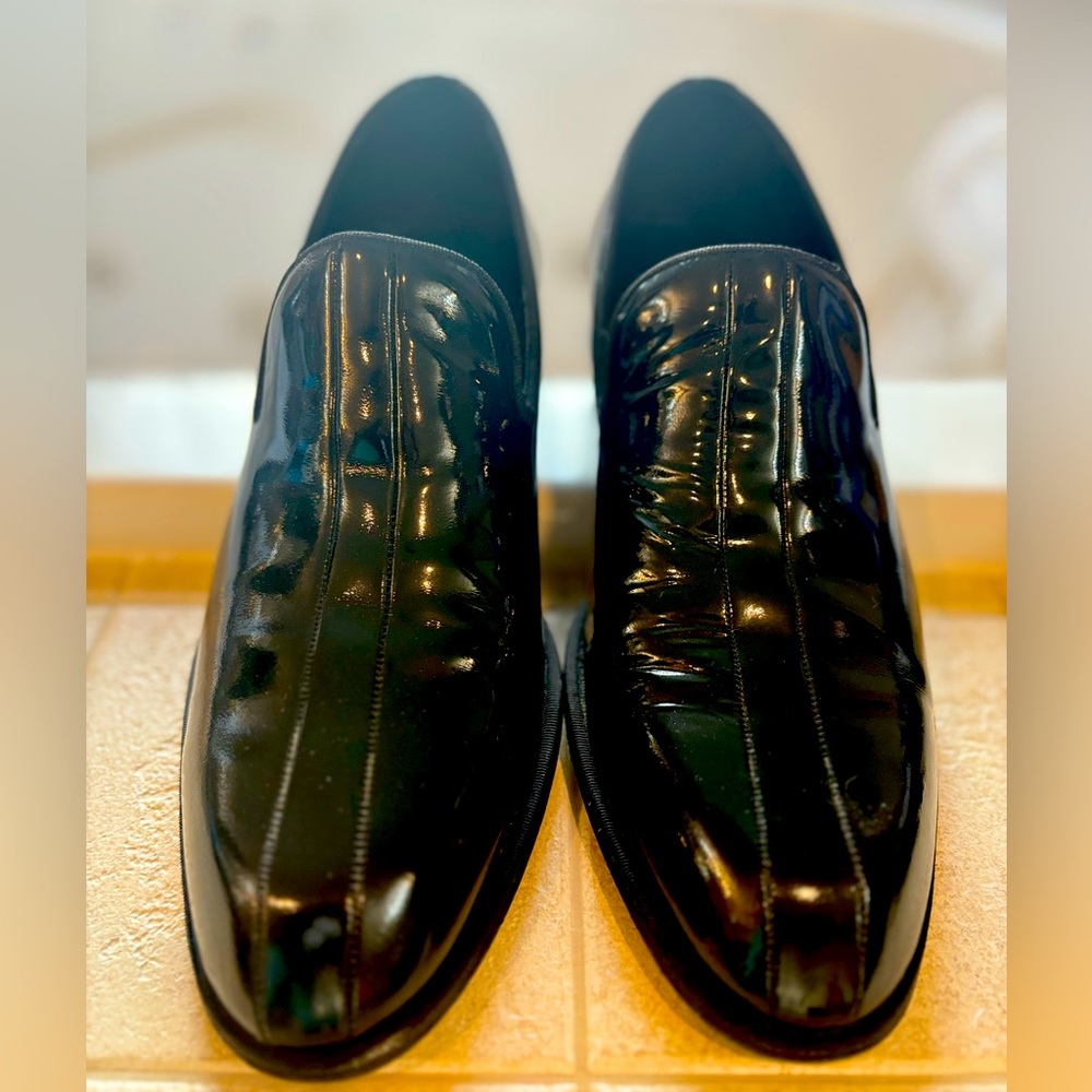 Bruno Magli black patten leather dress shoes worn once!